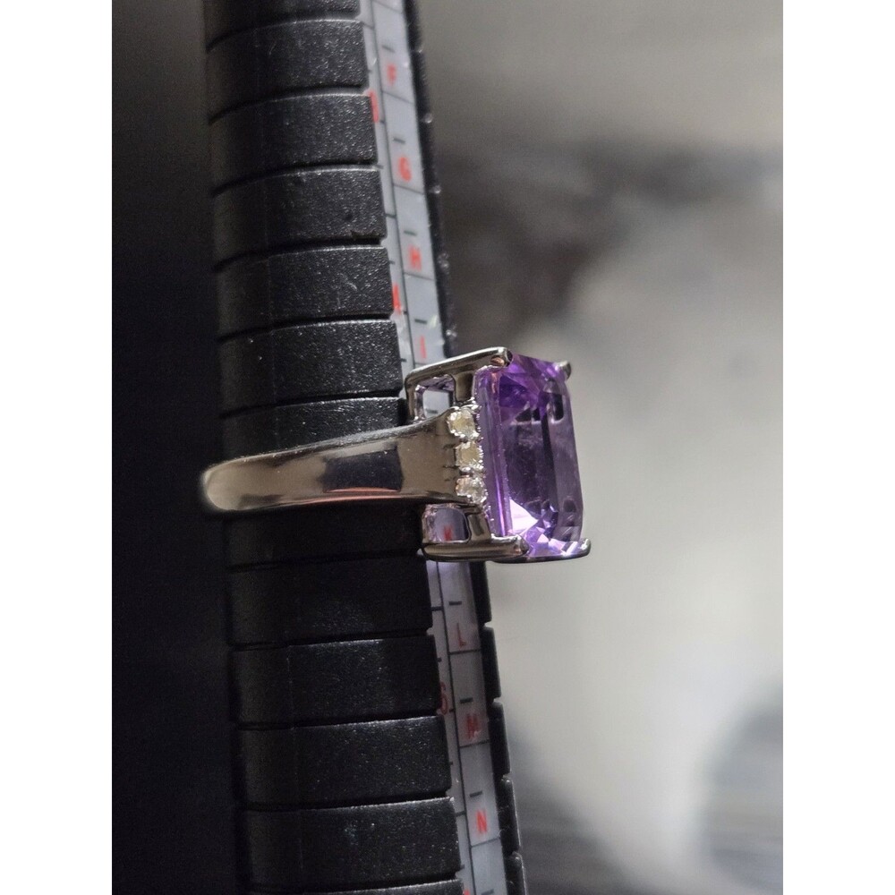 5.94 CTW Amethyst Ring, Large Emerald Cut Purple Gemstone Sterling Silver Size 5 - Picture 12 of 16